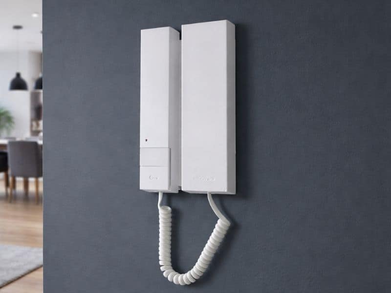 Wandgemonteerde intercom voor toegangscontrole. Een modern deurintercomsysteem voor veilige toegang en communicatie bij entree, ideaal voor woningen en bedrijfsterreinen.